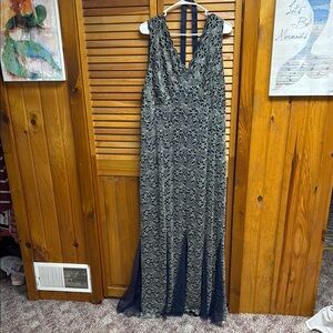 Blue and Gold Sleeveless Halter Maxi Gown for Wedding Guest